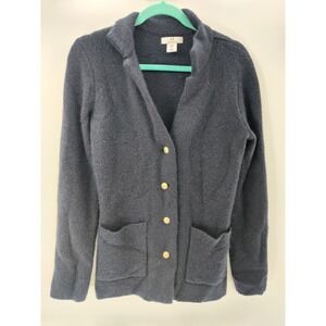 Halston Women's M Cardigan Wool Blend Navy Gold Button Front Long Sleeve Pockets